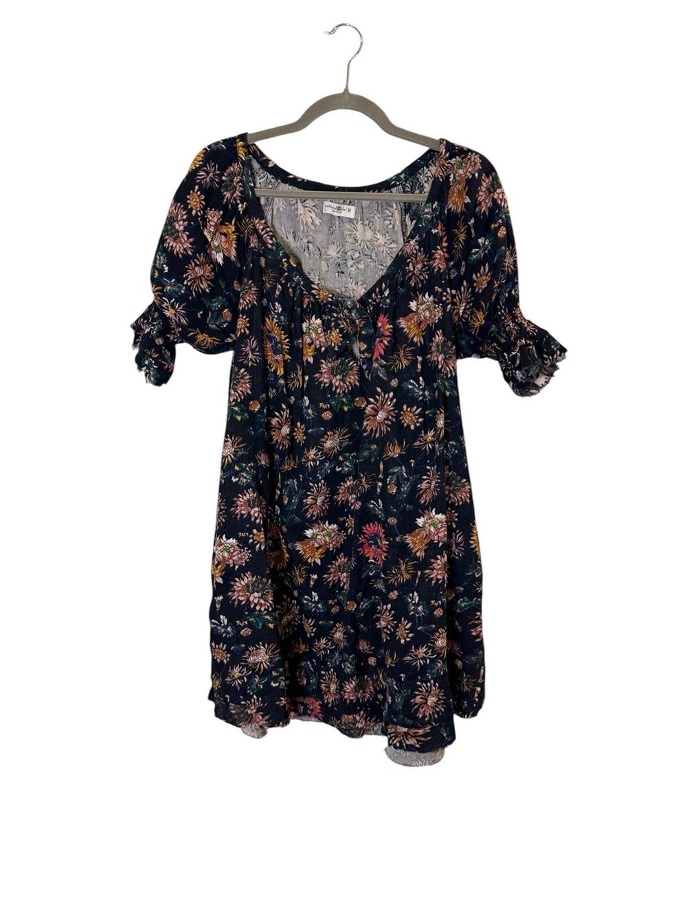 NATURAL LIFE Sienna Black Floral Cotton Babydoll Cottagecore Mini sz L